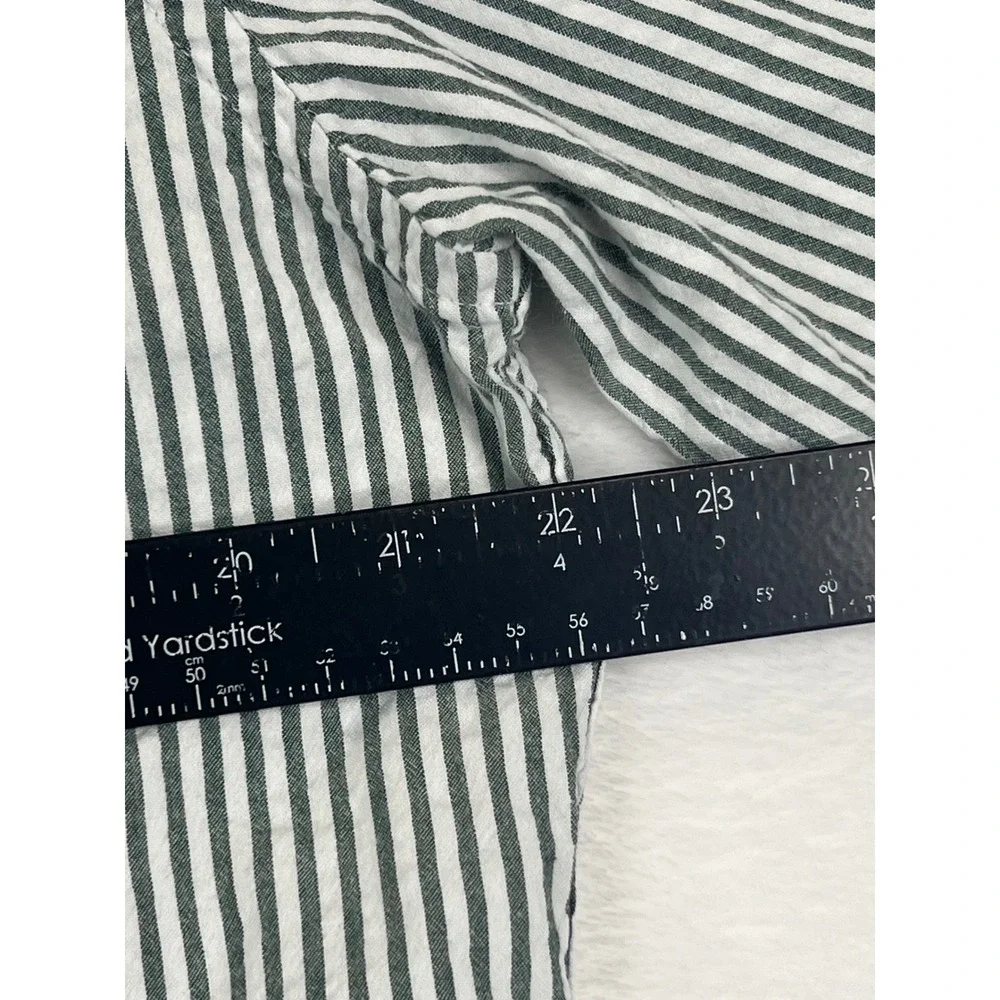 J Crew Seersucker‎ Slim Fit Button Down Shirt Mens Size L Green Stripe Casual